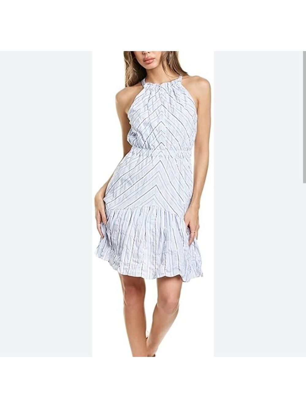 Rebecca Taylor linen blend Strip Halter Dress